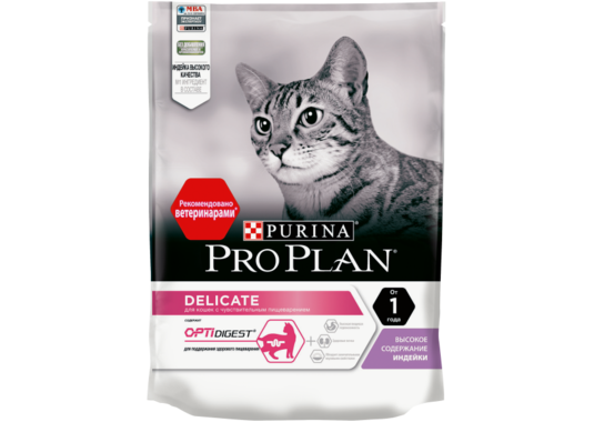 Сухой корм Purina Pro Plan для кошек с чувствительным пищеварением и привередливых к еде, с индейкой - фото