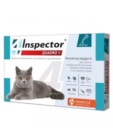 Инспектор Квадро К Капли на холку для кошек от 4 до 8 кг от блох, клещей и гельминтов