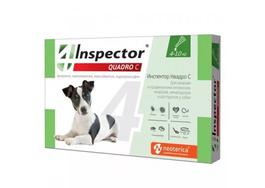 Инспектор Квадро С Капли на холку для собак 4-10 кг от блох, клещей и гельминтов - фото