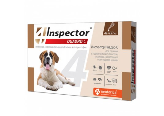 Инспектор Квадро С Капли на холку для собак 40-60 кг от блох, клещей и гельминтов - фото
