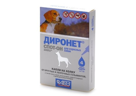Диронет Спот-Он капли на холку для собак от экто- и эндопаразитов 4 пипетки - фото