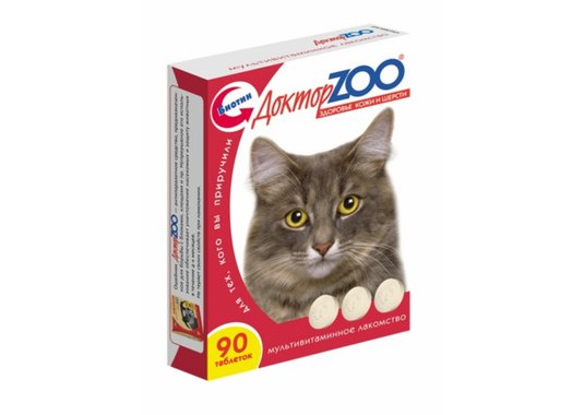 Дoктор ZOO витамины для кошек "Здоровье кожи и шерсти", 90 таб. - фото