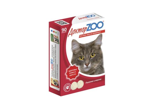 Доктор ZOO витамины для кошек "Здоровье кожи и шерсти", 90 таб. - фото